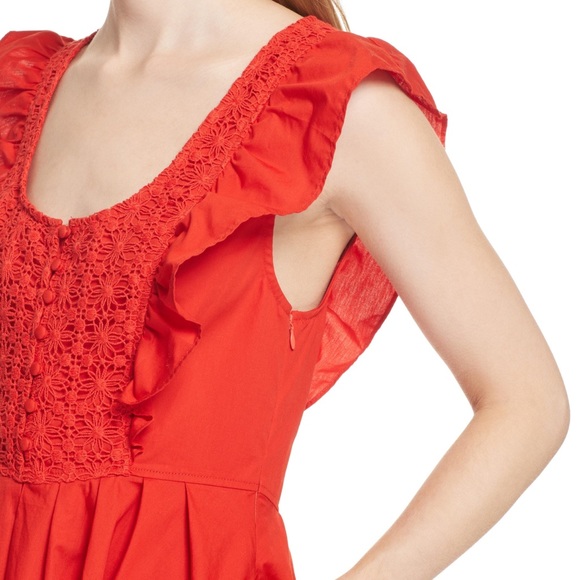 Free People Red Crochet Lace Bib Babydoll Dress - Picture 6 of 10